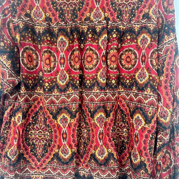 Carole Little  Mock Neck Blouse Sz M | Red Black Boho Abstract Print Long Sleeve - Picture 12 of 14